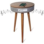 EasyVibe Smart End Table with Bluetooth Speaker, Smart Coffee Table with Wireless Charger, Smart Table with USB Charging Ports, Round Side Table for Living Room, Bedroom, Office