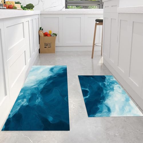 Alfombras de cocina de ondas azules: decora y protege tu pasillo o entrada con este juego lavable 2