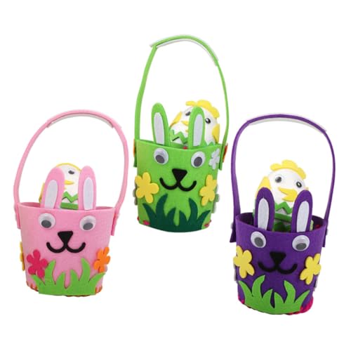 OSOLADY 3pcs Easter Bunny Baskets Adorable Felt Baskets for Boys and Girls for Candy Treats and Hunts Fun Festival