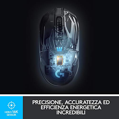 Logitech G G903 LIGHTSPEED Mouse Gaming Wireless con Sensore HERO 16K, Oltre 140 Ore con Batteria Ricaricabile e LIGHTSYNC RGB, Compatibile con POWERPLAY, Imballaggio per l'Europa occidentale, nero