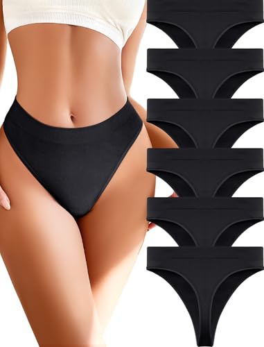Womens Underwear Breathable Seamless Thongs 6 Pack Comfortable No Show High Waisted Thong Tangas Panties