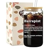 Mikopei Hairdresser Gifts for Women - Hairapist Glass Cups with Lids and Straws, Barber Hair Stylist Gifts Female Men, Barbershop Hair Salon Decor, Funny Cute Iced Coffee Cup Smoothie, 16 oz