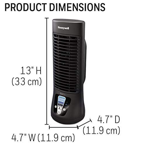 Honeywell HTF210BC QuietSet® 13" Personal Desk/Table Fan, Slim, Mini Tower, Oscillating Fan, Portable, Easy to Use Controls, Compact, 4 Speeds, Black