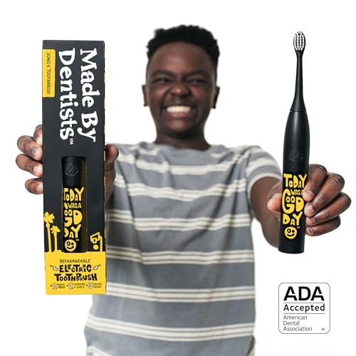 Image of Made by Dentists Sonic X Electric Toothbrush - Rechargeable Kids Sonic Toothbrush, 8X Plaque Removal, 2 Speed Modes, 2-Minute Time, 6 Brush Heads Included, Tweens Ages 7+, Today was A Good Day Edition