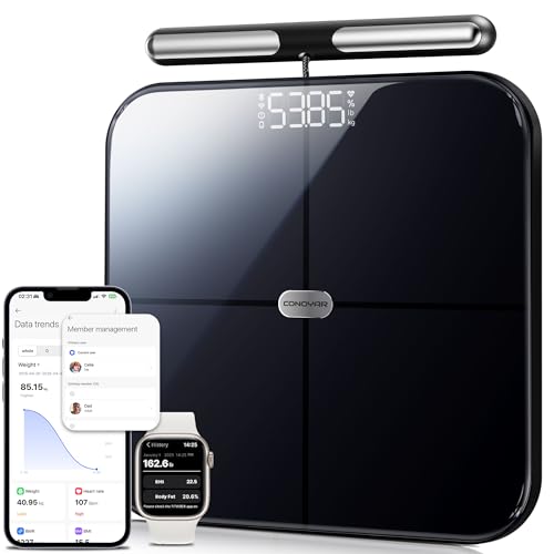 CONOYAR Bluetooth Weight Scale Smart Weighing Scale for Body Weight Fat BMI Muscle and other 57 Body Composition with Retractable Handle Digital 8 Electrode Pod Scale with Large Display