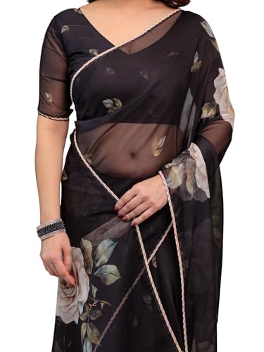 Image of ALMAARI FASHIONWomen's Floral Printed Organza Saree with Unstitched Blouse Piece | Traditional Ethnic Wear Sarees | Soft Lightweight Ethnic Office Wear Daily Wear Indian Sari (ORGANZA 121-130 H)