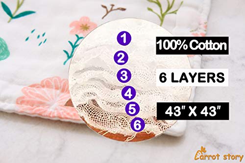Carrot Story 6 Layers 100% Cotton Premium Muslin Swaddle Blanket 43" X 43" Multipurpose Soft Toddler Blanket For Baby Shower (Happy Penguin) #TOP2