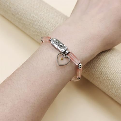 Image of Elastic Faith Bracelet for Women, Adjustable 7 inch Natural Stone Bracelet with Heart Mustard Seed Charm, Spiritual Christian Jewelry for Baptism, Graduation, Religious Celebration YA4856