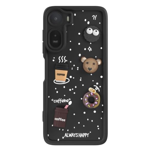 Image of Bintage Cute Fun Taddy Cartoon 3D Ball Bear Milk Cake Coffee Silicon Case Full Body & Camera Protection Back Cover Compatible for Mi REDMI A7 Pro 5G - Black