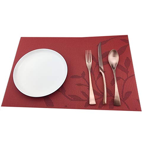 Gugrida Place Mats Pvc Set Of 6, Table Placemats Set Of 6 Pvc Table Mats Natural Color (6 Pcs, Red Leaves) #TOP5