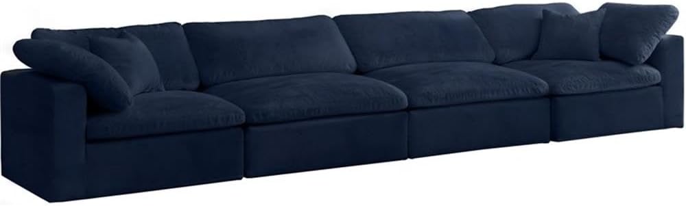 BOWERY HILL Contemporary Modular Sofa, 4-Piece Set, Soft Navy Velvet Upholstery, Cloud-Like Fiber-Filled Cushions, 142" W x 32" D x 35" H, Comfortable Seating for Living Room or Lounge Spaces