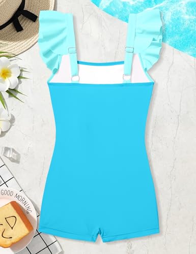 Image of Girls Swimsuit Ruffle Solid One Piece Bathing Suits 7-18 Years | Teen Bathing Suits for Girls Ruched Sleeveless Girls' Swimwear