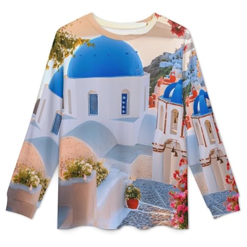 Santorini Greece Beautiful Scenery Pajama Set Long Sleeve Lounge Sets Sleepwear 2 Pjs Nightwear for Men Women4