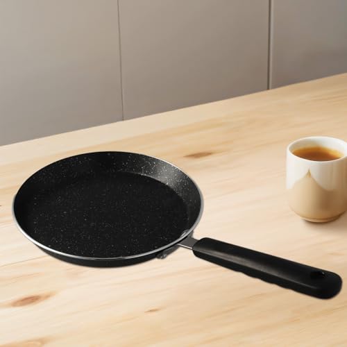Sartén antiadherente para crepes de 18 cm, para hacer panqueques de metal para cocinas de gas e inducción, mango ergonómico antiquemaduras para tortilla Roti Dosa, negro/dorado (negro)