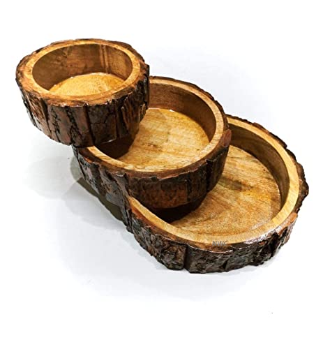 Image of Beautiful Table Decor Round Shape Wooden Serving Tray /Platter for Home and Kitchen Set of 3 (Mango Handamde Wooden Serving Tray Set of 3)