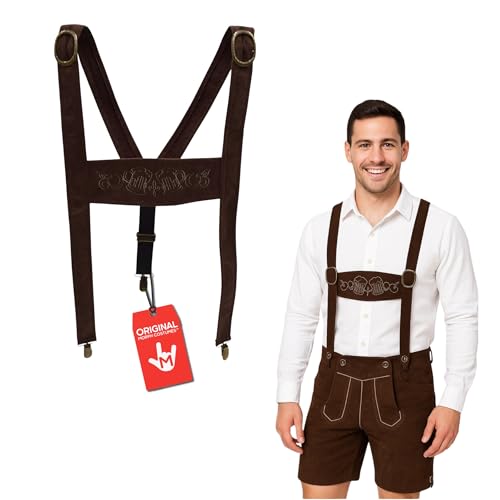 Nicky Bigs Novelties Lederhosen For Men Suspenders For Men Costume Oktoberfest Outfits For Mens Funny Suspenders German Outfits For Mens - Brown