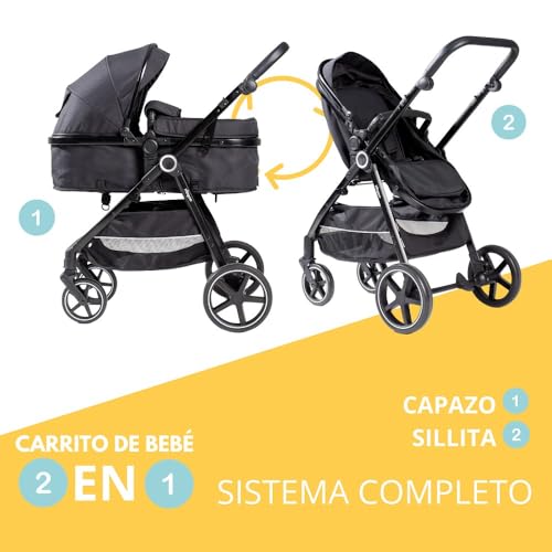 Poussette 2 en 1 - Modèle Versa - Interbaby | Poussette polyvalente avec siège réglable et nacelle rembourrée - De la naissance jusqu'à 48 mois ou 22 kg. – Image 4
