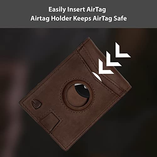 Bryker Hyde AirTag Wallet,Minimalist front pocket wallet with Built in AirTag holder, GPS, Slim bifold, ID Inside with Pull Tab card slot, money clip, RFID blocking, Top Grain leather(Texas Brown) - Thumbnail 3