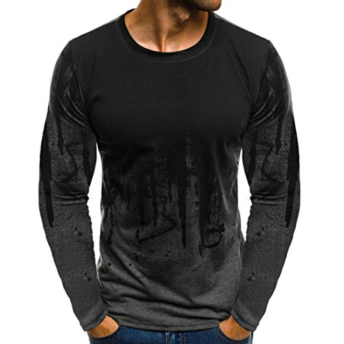 Tefamore-Hommes Gradient Couleur à Manches Longues Beefy Muscle Basic Solid Blouse Tee Shirt(XXL,Gris)