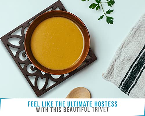 Comfify Decorative Cast Iron Trivet For Kitchen Or Dining Table | Square With Vintage Pattern - 6.5 X 6.5 | With Rubber Pegs/Feet - Recycled Metal - Vintage, Rustic Design - Rust Brown Color #TOP3