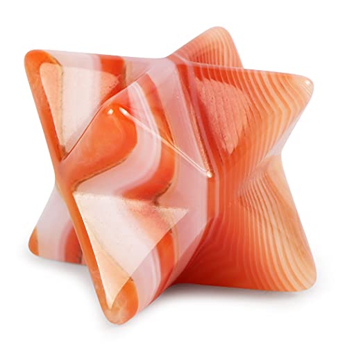 Artistone 2,5 cm natürlicher roter Karneol-Kristall, Merkaba-Stern, geschnitzter Edelsteinschutz, heilige Meditation, Energiegenerator, Chakra, Heilkristalle, achtzackiger Stern, mit Geschenkbox Cover