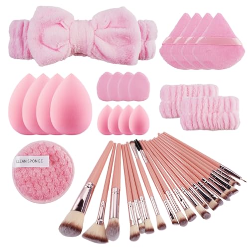 Zykra 40 Pièces Kit Pinceaux Maquillages Professionnel, Multifonctionnel Set Pinceaux Maquillage pour Fond de Teint, Ombre à Paupières, Enlumineur, Contouring, Poudre Et Correcteur (Rose)