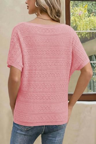 Image of Cakulo Womens Off The Shoulder Batwing Short Sleeve Crochet Tops 2026 Spring Summer Sweater Top Knit Beach Cover Up