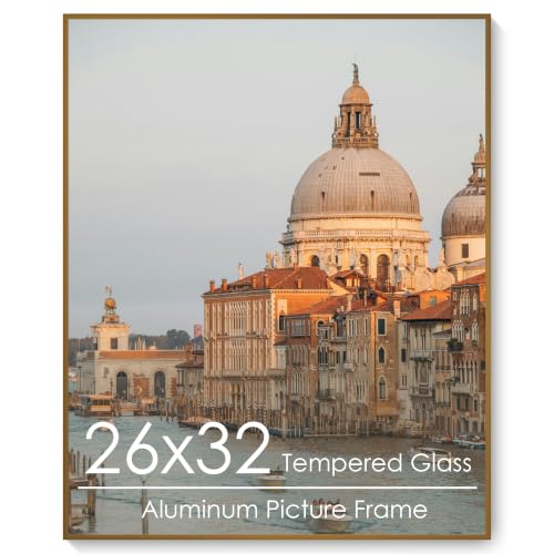 26x32 Metal Picture Frame, Aluminum Poster Frame with Real Glass, Bronze