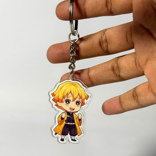 Image of Zenitsu Agatsuma Chibi Acrylic Keychain | Compatible with Demon Slayer Anime | Cute Anime Charm for Keys, Bag, Backpack | Otaku Gift