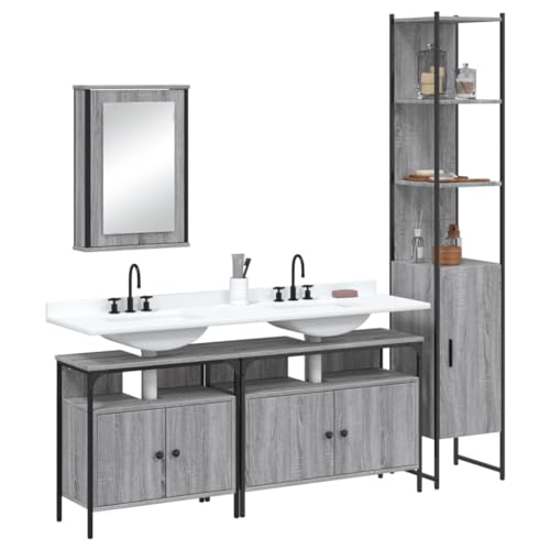 QJBSAVVA 4 Piece Bathroom Furniture Set Grey Sonoma 42x12x60