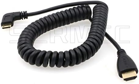 SZRMCC Left Angled Mini HDMI to Full HDMI High Speed Coiled Cable for Canon Sony DSLR Camera ATOMOS Monitor (Left Mini HDMI-HDMI)