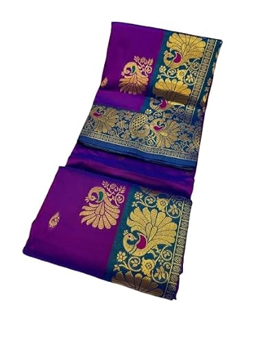 Peshwai Dagina Paithani Pure Soft Silk Saree with Contrast Blouse (Purple & teal Blue)