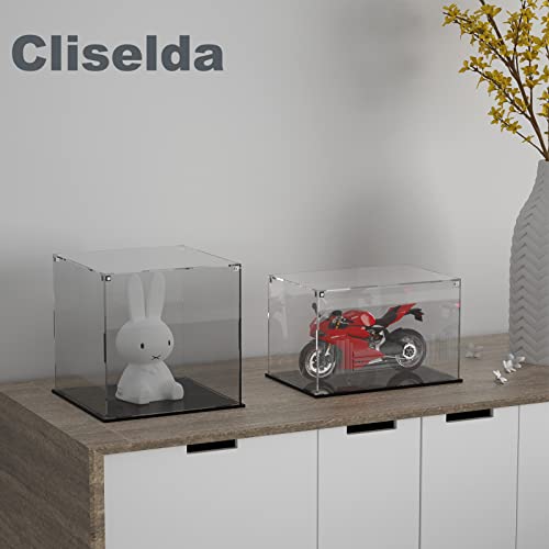 Image of Cliselda Clear Acrylic Display Case with Black Base 10x10x10 inch, Sturdy Acrylic Display Box Countertop Box, Assemble Dustproof Protection Showcase for Action Figures Toys Collectibles