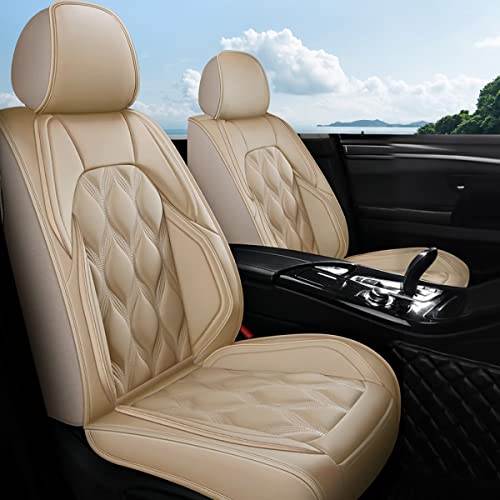 AOMSAZTO Leather Car Seat Covers Full Set 5 Seats Vehicle Cushion Cover Waterproof Universal Fit for Most Cars Vehicle Sedans SUV Truck Tacoma HRV Altima Ranger Jetta 4Runner Camry RAV4 Beige
