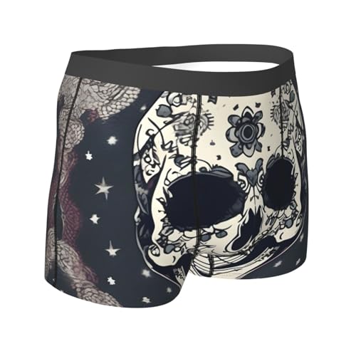 Skull Yoga And Flower Print Mens Underwear Stretch Breathable Boxer Briefs Fun Boxers Briefs For Men(S-Xxl)3