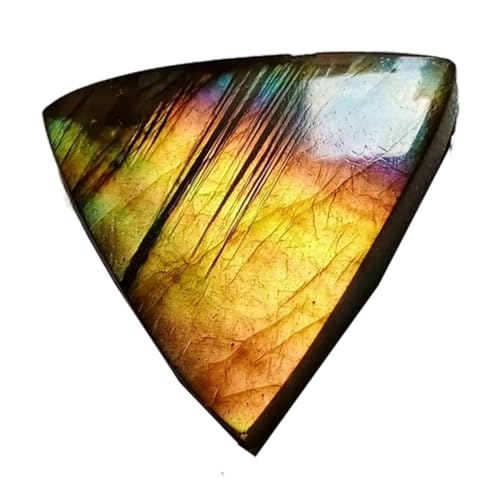 Labradorite jaune cabochon triangle 27x27mm, gemme naturelle d'exception