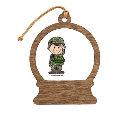 PrintedPerfection.com Personalized Future Soldier Wooden Snow Globe Shaped Christmas Ornament