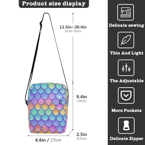 small messenger bag for women mens crossbody bag small Shoulder Handbag Adjustable Strap for Travel Travel- Rainbow Dragon Scales Shimmering3