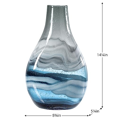Torre & Tagus Andrea Handmade Swirl Glass Bulb Vase For Home Decor Living Room Centerpiece & Home Office, Tall, Blue #TOP1