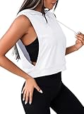 Remidoo Women's Sleeveless Hoodies Open Side Workout Activewear Crop Tank Top White Medium