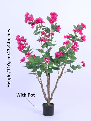 Image of ARICK DECOR 3.6Ft Artificial Bougainvillea Flowers Tree in Pot, 3.6ft Realistic Faux Pink Silk Flower Plant, Peacock Shaped Decor for Home, Office & Balcony