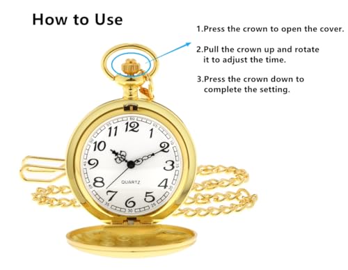 I-MART Smooth Vintage Pocket Watch with Chain (Gold)