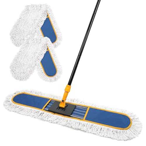 24 Dust Mop for Floor Cleaning Large Areas Dry & Wet Mop with 2 Washable Cotton Pads Efficiently Picks Up Pet Hair & Dust for Hardwood Tile Laminate Patio