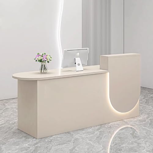 GUQASDV Empfangstheke Tresen Rezeption, Reception Desk Salon, Empfangstresen für Praxis, Bürotheke Reception Tisch mit Sanfter Beleuchtung für Kleine Unternehmen(Beige,1m)