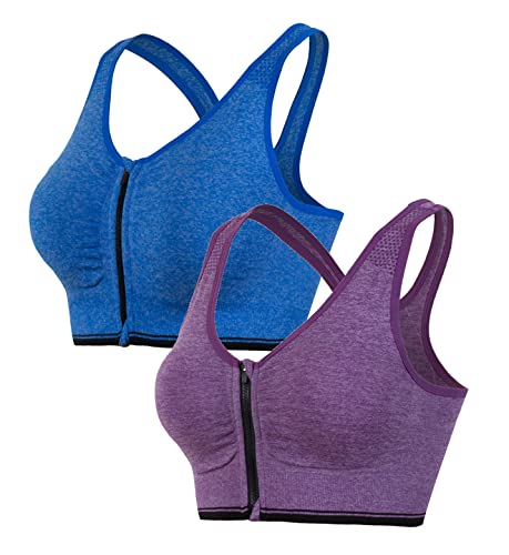 Image of Hiking Gril Women's Zip Front Sports Bra Wireless Post-Surgery Yoga Bras