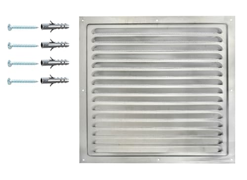 DEMLOU Rejilla de ventilación cuadrada de Aluminio 30 x 30 cm con malla protectora – Rejilla de aireación para interior y exterior resistente a la intemperie y duradera.