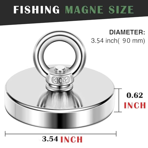 Image of DIYMAG Super Strong Neodymium Fishing Magnets, 880 lbs(399 KG) Pulling Force Rare Earth Magnet with Countersunk Hole Eyebolt Diameter 3.55 inch(90mm) for Retrieving in River and Magnetic Fishing | Strong Lifting Magnet Neodymium Rare Earth Eyebolt for Retrieving in River and Magnetic