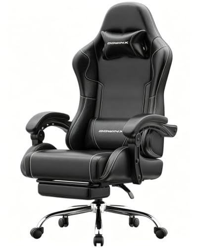 Image of Dowinx Gaming Chair with Footrest, 330lbs Computer Chair 2D Lift Linkage Armrest, Massage Lumbar, Height Adjustable Ergonomic Comfy Video Game Chairs for Home Office Streaming, Long Gaming, Black
