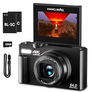 4K Digital Camera for Photography, 64MP Vlogging Camera for YouTube with 3″ 180° Flip Screen, 18X Digital Zoom Point and Shoot Camara with 32GB Micro SD Card for Beginner (Black)