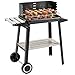 Outsunny Trolley Charcoal BBQ Barbecue Grill Outdoor Patio Garden Heating Smoker with Side Trays Storage Shelf and Wheels
